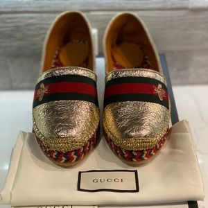 SOLD Gucci Gold Metallic Galassia Bee Espadrilles